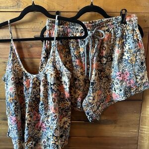 THE GREAT. Blue Heirloom Floral Pebble Tank Sz 1 and Shorts Sz 2 Set